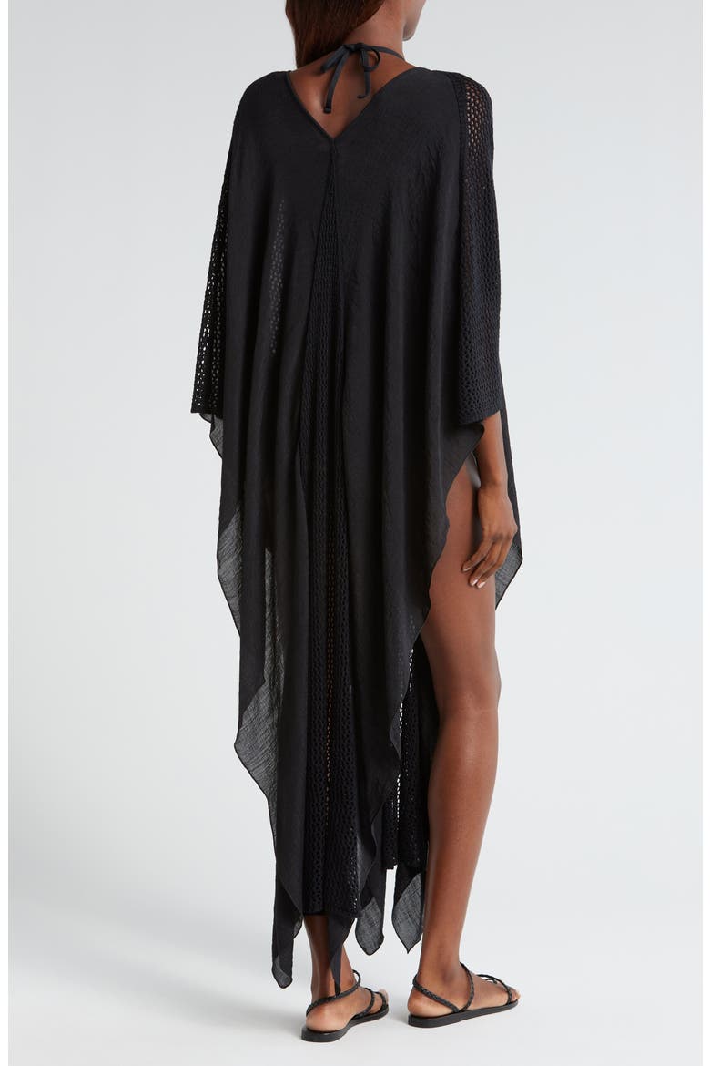 Open Stitch Detail Cover-Up Caftan Dress, Alternate, color, BLACK