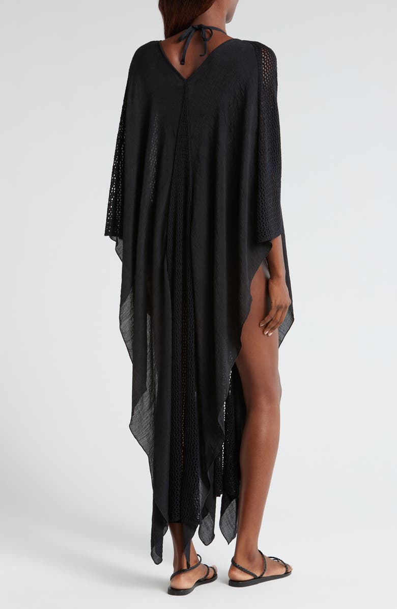 Elan Open Stitch Detail Cover-Up Caftan Dress, Alternate, color, Black
