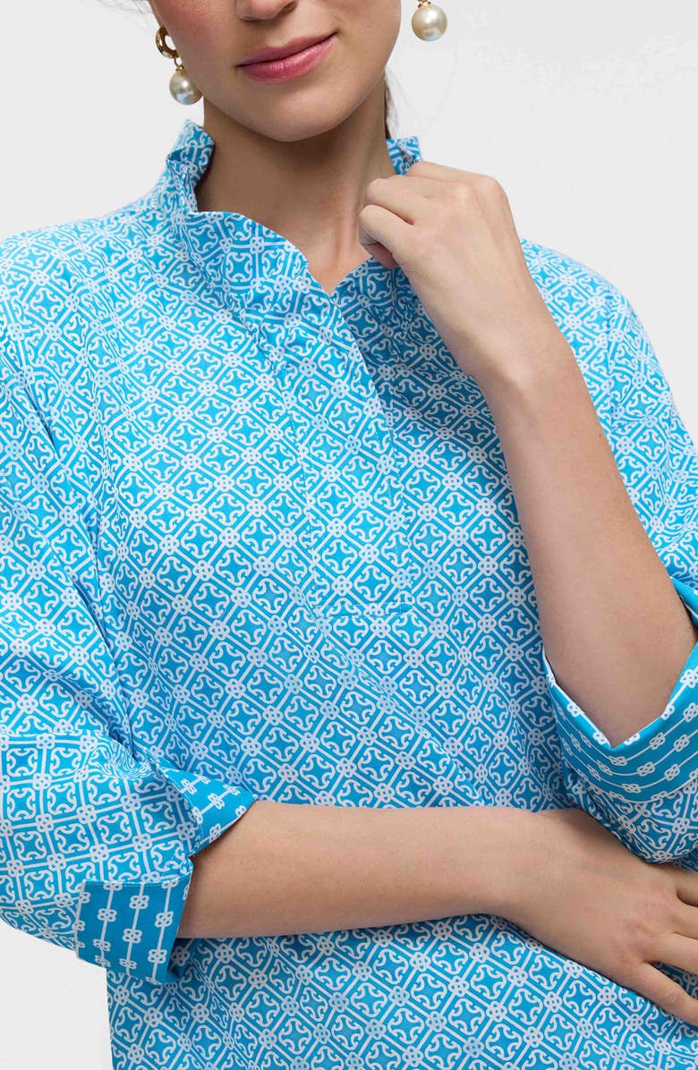 Foxcroft Tammy Geo Lattice Cotton Shirtdress, Alternate, color, Blue/White