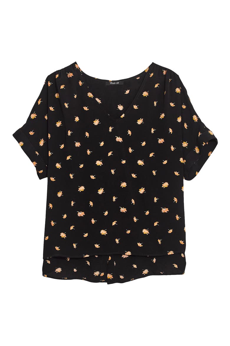 French Daisies Drapey V-Neck Button Back Top, Alternate, color, MARGUERITE DAISY - TRUE BLACK