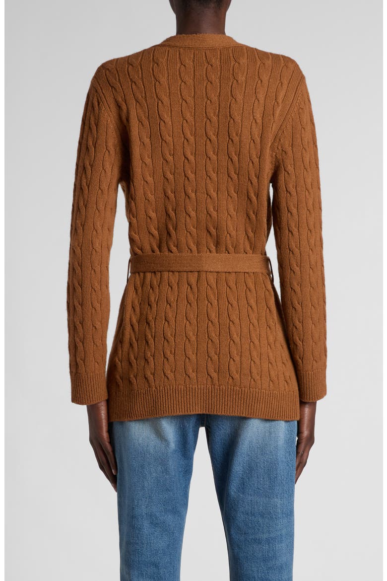 Belted Cable Stitch Cashmere Cardigan, Alternate, color, BROWN