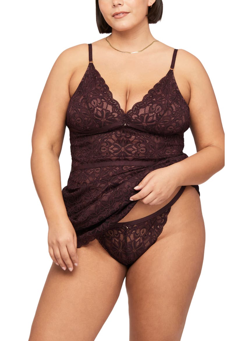 Lace Chemise & Thong Set, Alternate, color, COCOA/ PECAN