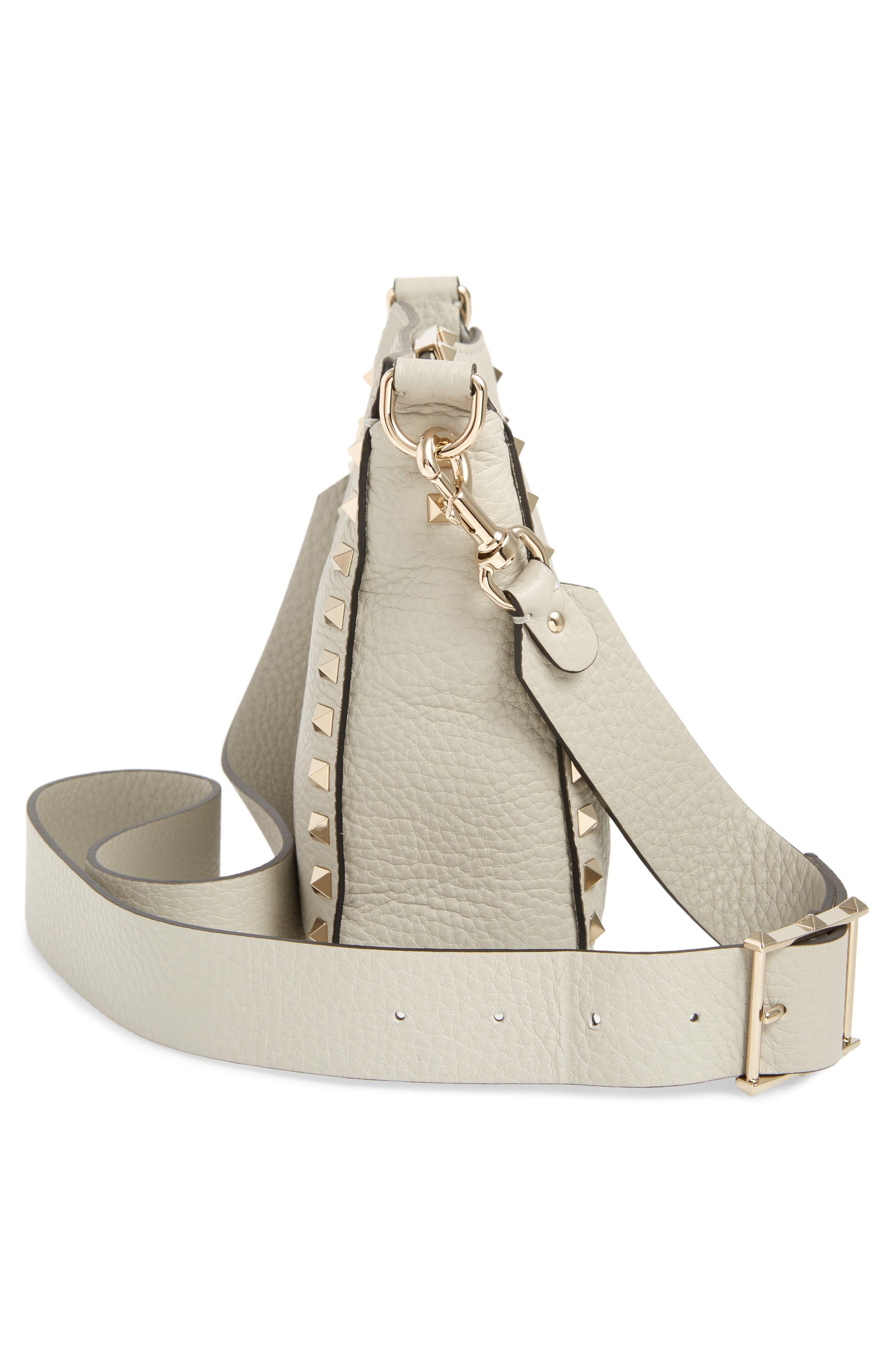 Mini Rockstud Leather Hobo Bag, Alternate, color, OPAL GREY