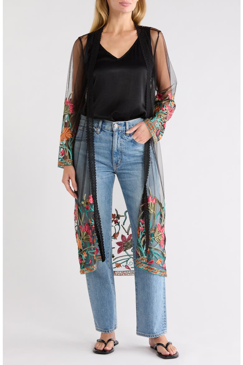 Embroidered Mesh Duster, Alternate, color, BLACK/ FUSHCIA/ GREEN