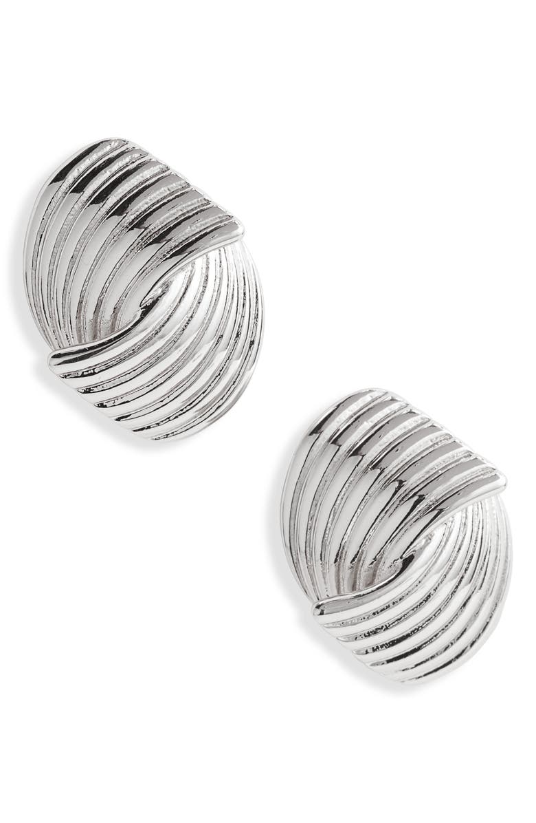 Open Edit Textured Stud Earrings, Main, color, Silver