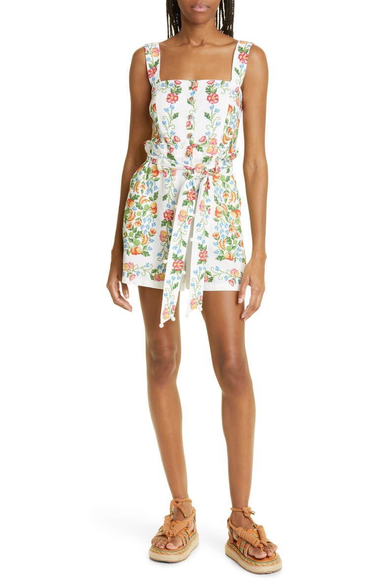 FARM Rio Tropical Romance Floral Linen Blend Romper, Main, color, 