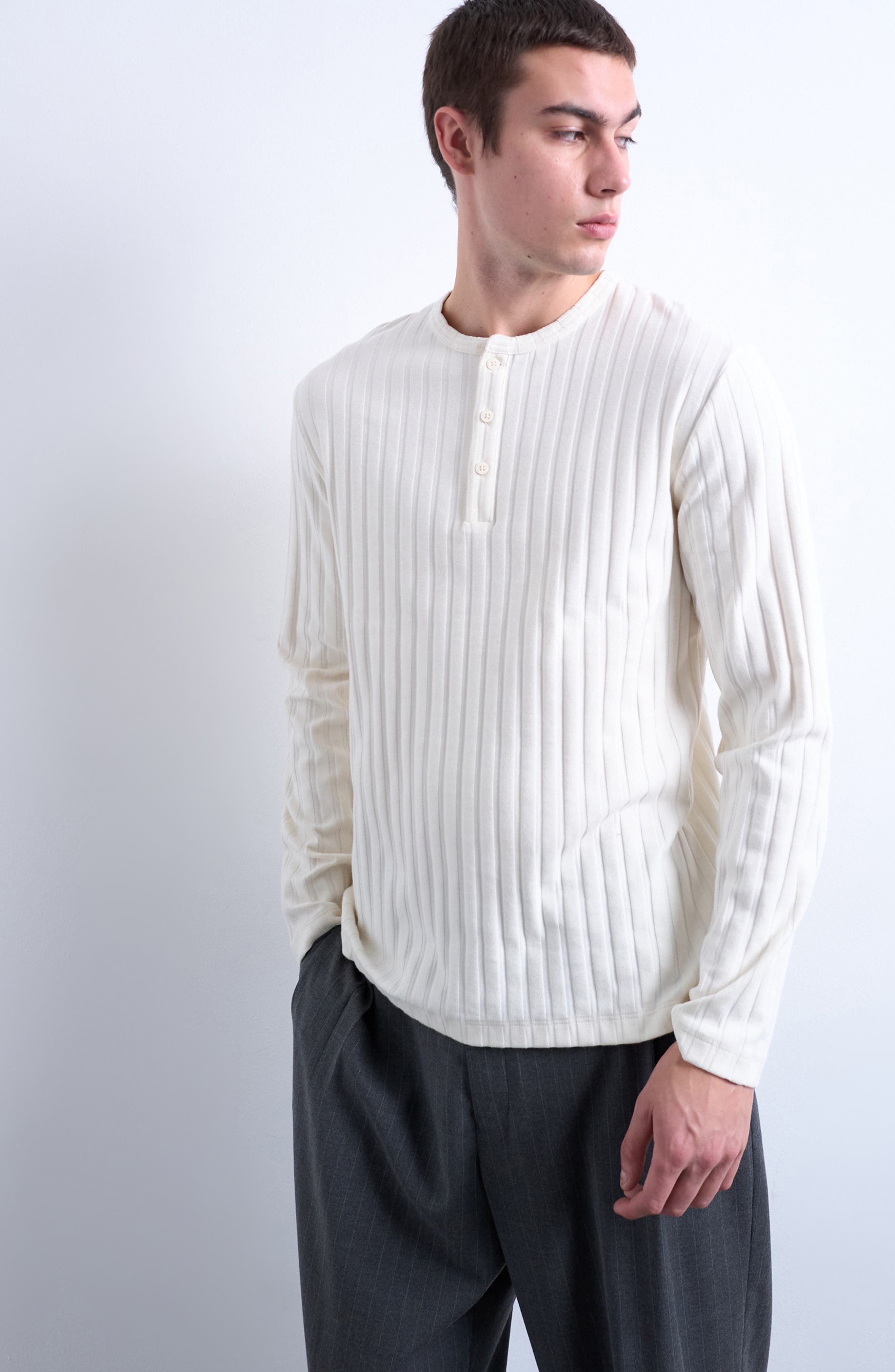Topman Long Sleeve Rib Henley