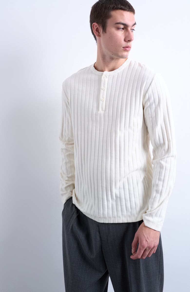 Topman Long Sleeve Rib Henley, Main, color, Cream