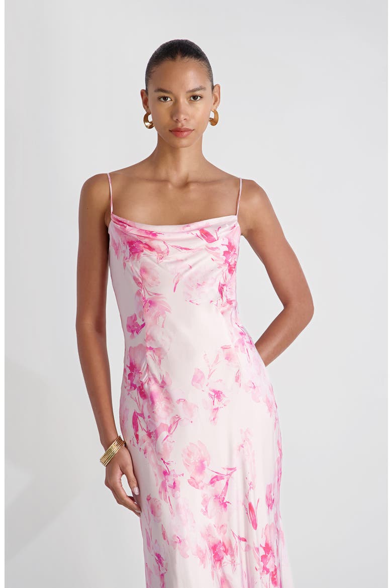 Oona Floral Print Satin Slipdress, Alternate, color, PINK ICING
