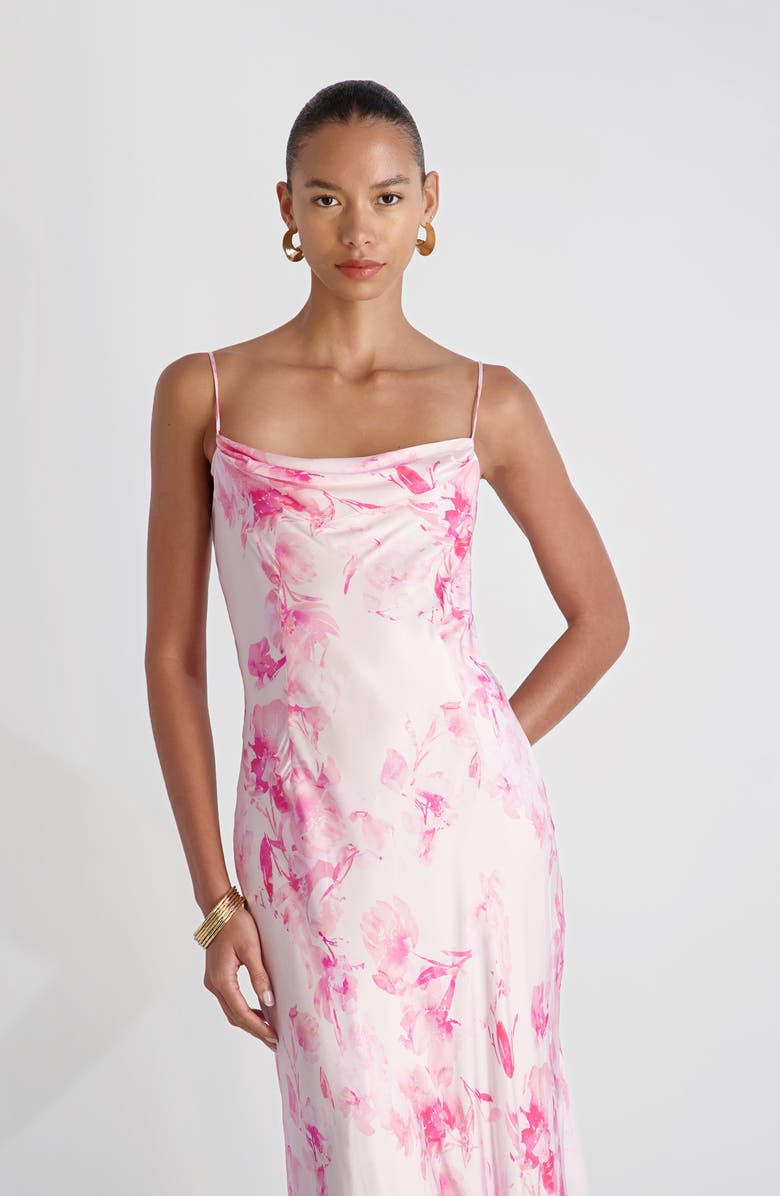 French Connection Oona Floral Print Satin Slipdress, Alternate, color, Pink Icing