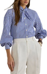 Lauren Ralph Lauren '70s Stripe Cotton Broadcloth Crop Popover Shirt