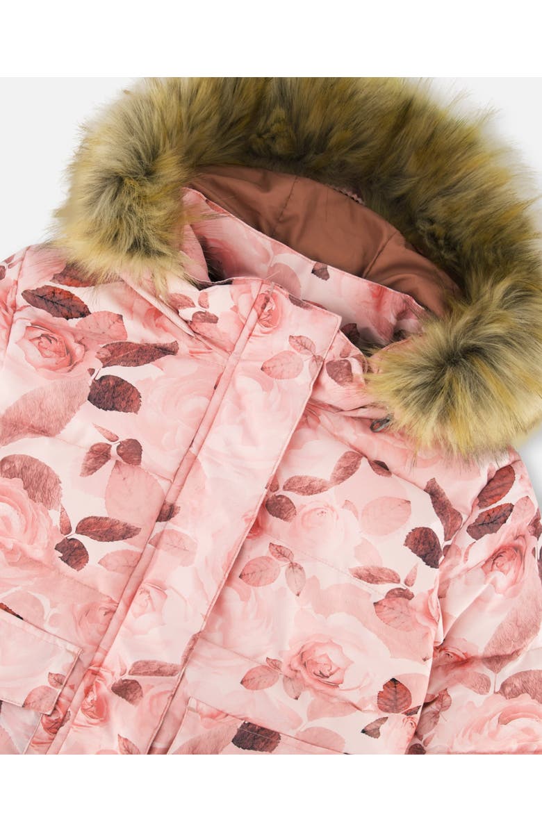 Deux par Deux Girl's Puffy Jacket Printed Rose Petals, Alternate, color, 