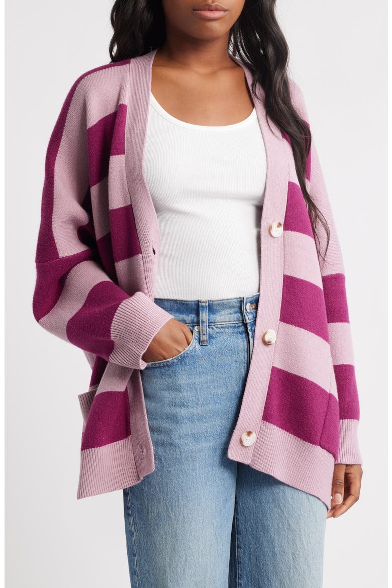 Love You Oversize Cardigan, Main, color, BOYSENBERRY/ MAUVE