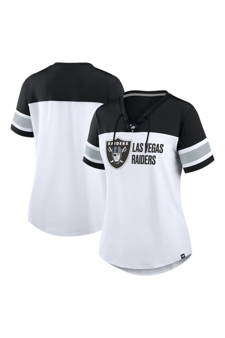 Women's Fanatics White/Black Las Vegas Raiders Athena Lace-Up V-Neck T-Shirt, Main, color, White