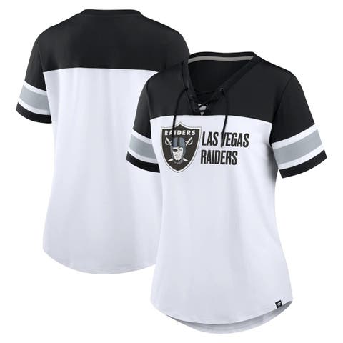 Women's Fanatics White/Black Las Vegas Raiders Athena Lace-Up V-Neck T-Shirt