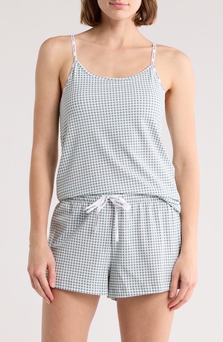 Calvin Klein Stretch Cotton Camisole & Shorts Pajamas, Main, color, Grey Multi Modern Gingham