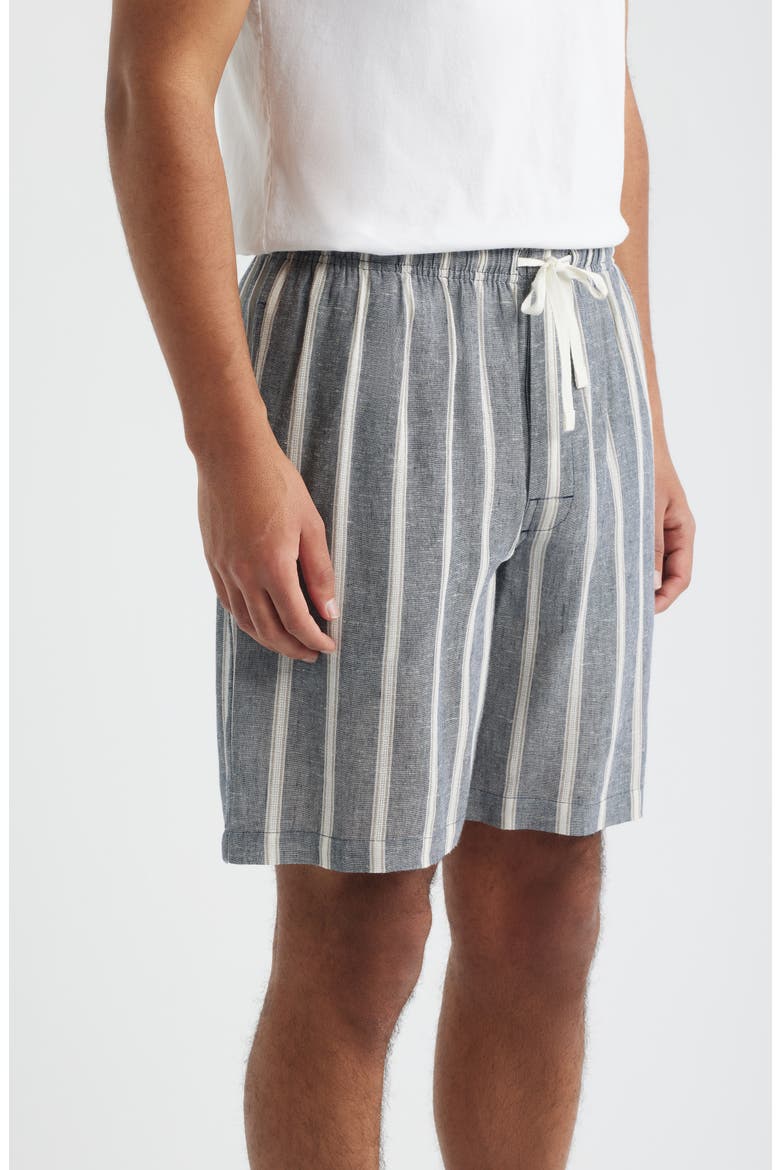 Textured Retreat Woven Cotton Drawstring Pajama Shorts, Alternate, color, NAVY/ BEIGE