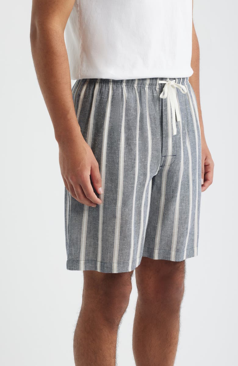 Majestic International Textured Retreat Woven Cotton Drawstring Pajama Shorts, Alternate, color, Navy/ Beige