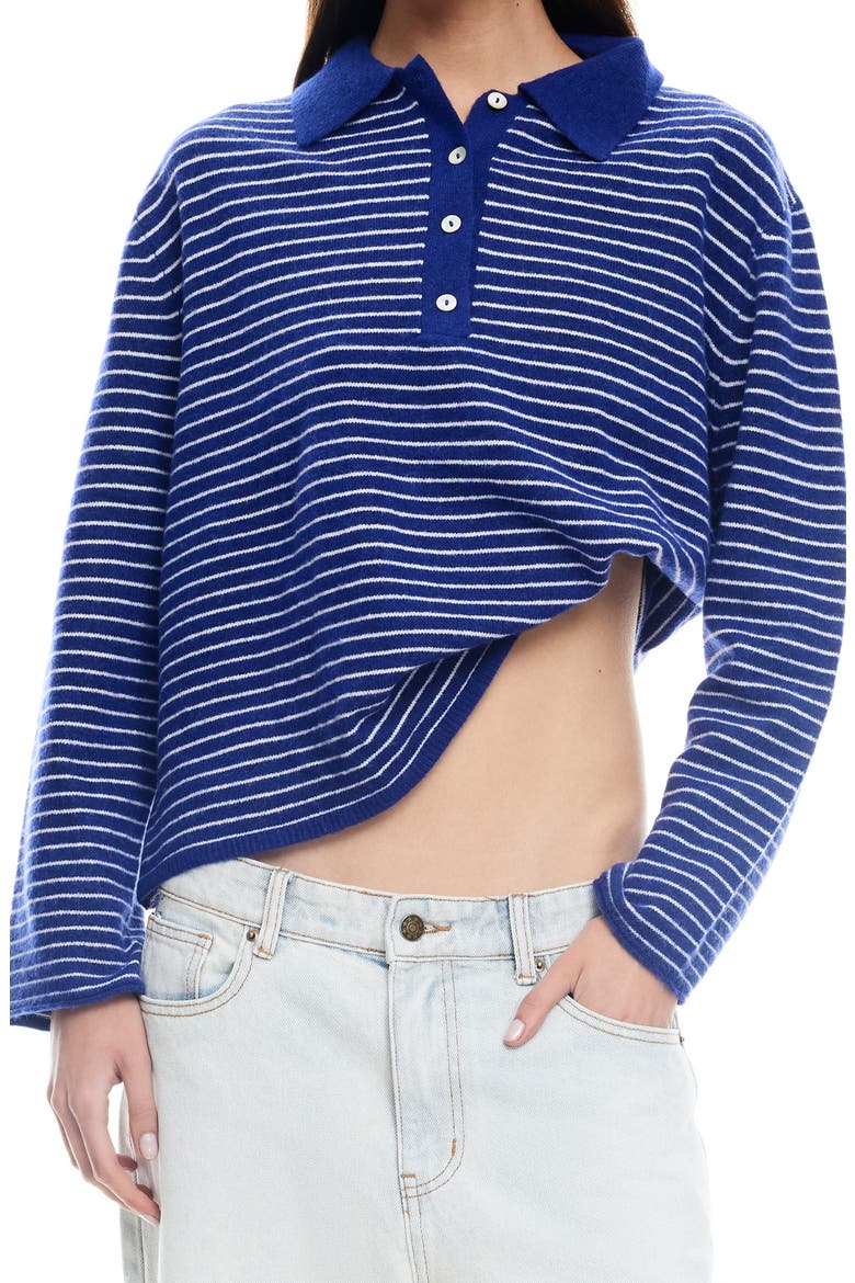 Stripe Long Sleeve Polo Sweater, Alternate, color, BLUE STRIPE