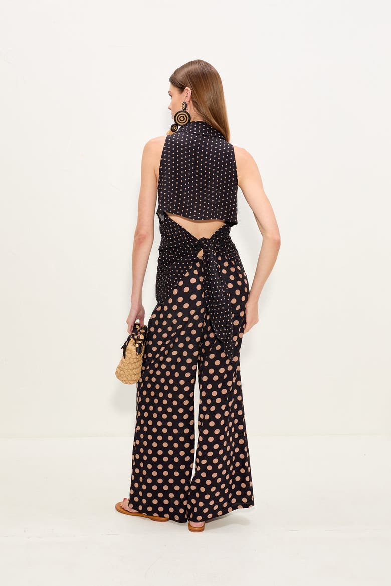 Loch Sleeveless Crepe Button Up, Alternate, color, Black/Tan Polka Dot