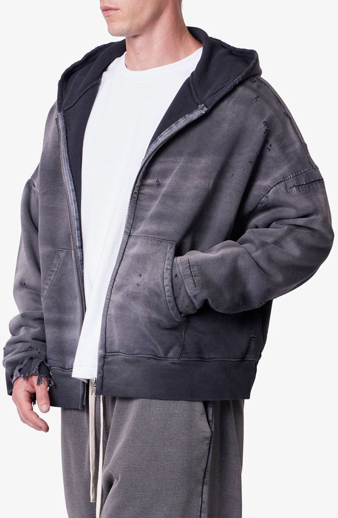 mnml Distressed Thermal Lined ZIp Hoodie (Men) | Nordstrom