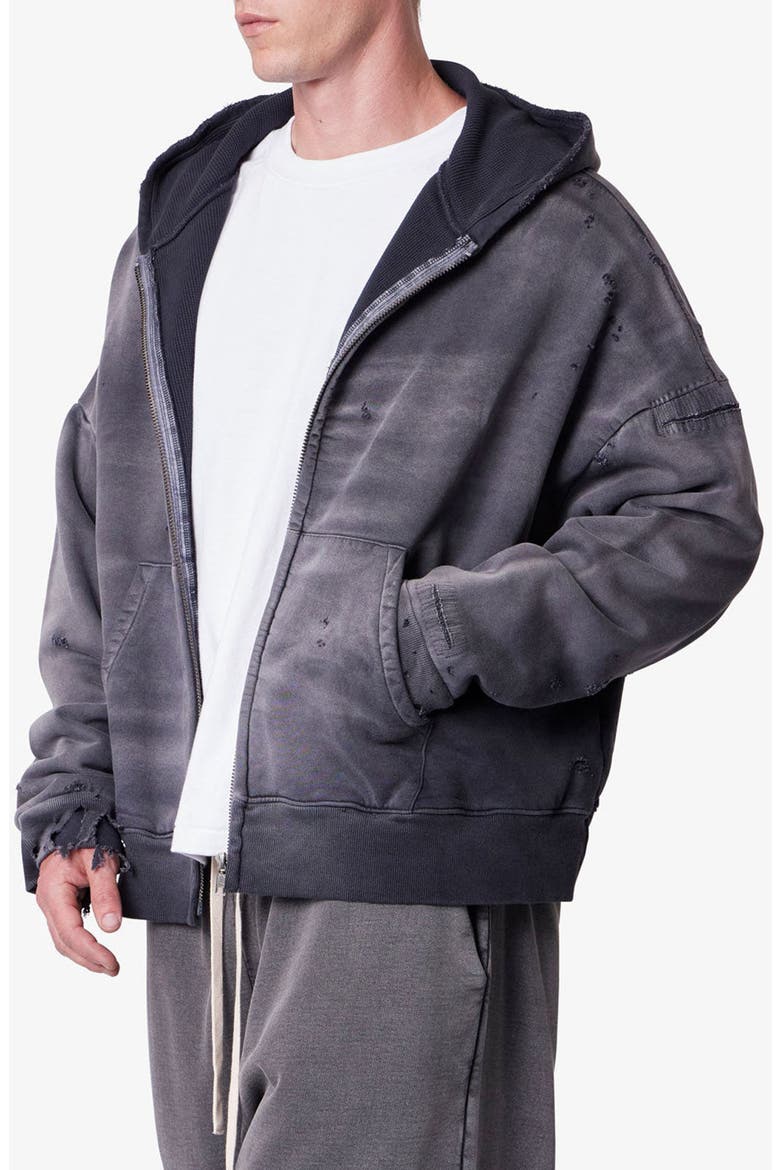 Distressed Thermal Lined ZIp Hoodie, Alternate, color, BLACK