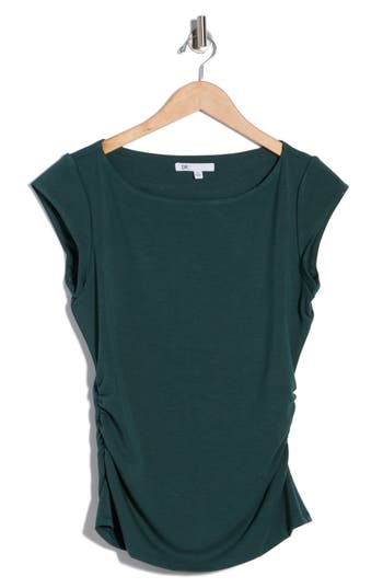 Dr2 By Daniel Rainn Cap Sleeve Ruched Side T-shirt In Green