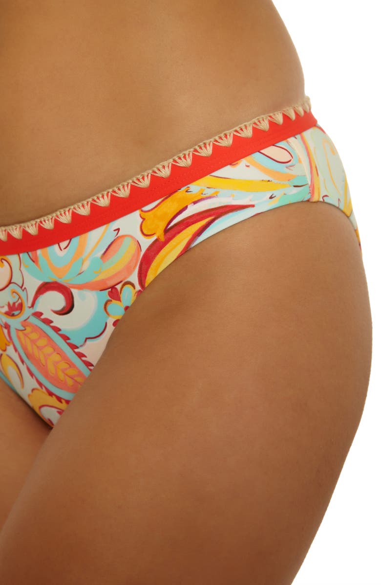 Lucky Brand Phuket Embroidered Trim Hipster Bikini Bottoms, Alternate, color, Orange Multi