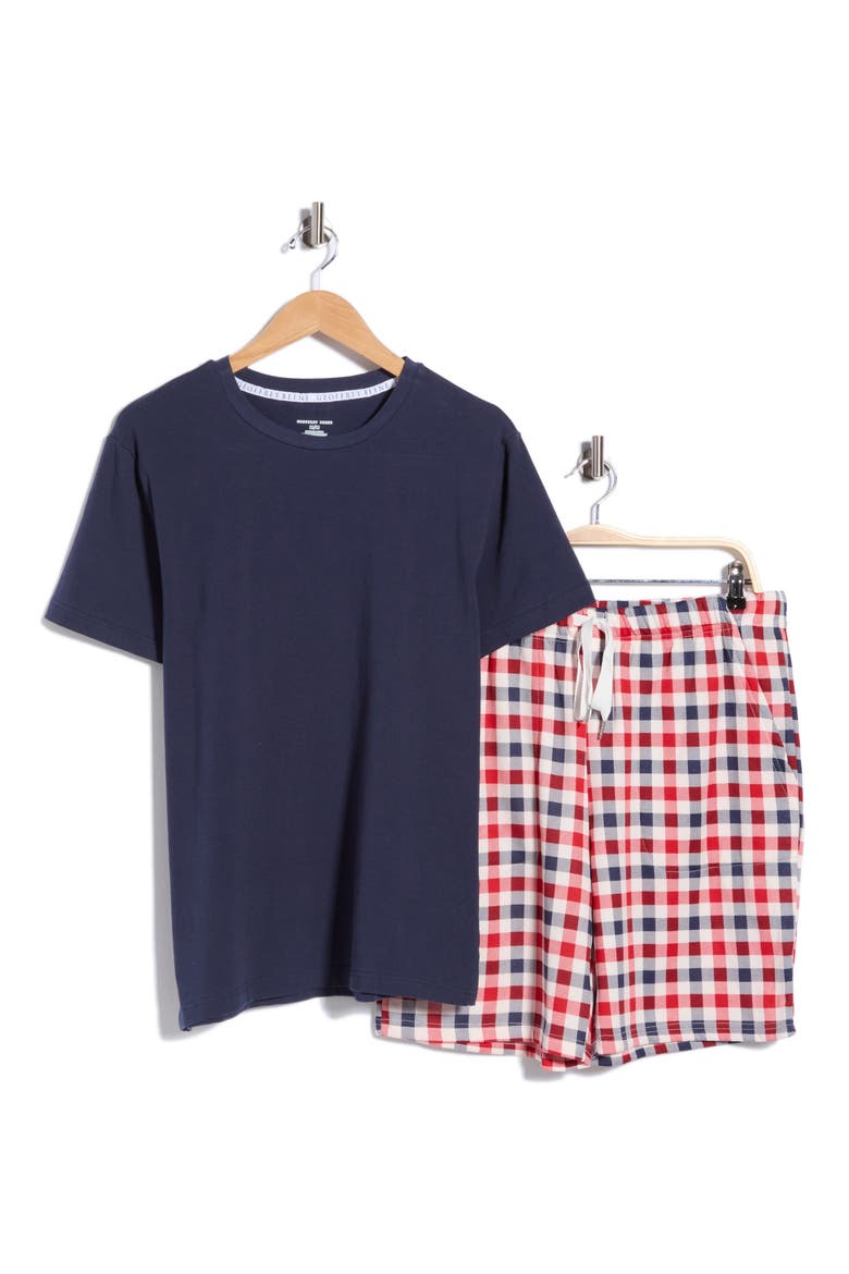 Crewneck Tee & Pajama Shorts Set, Alternate, color, HEATHER GRAY/BRIGHT WHITE
