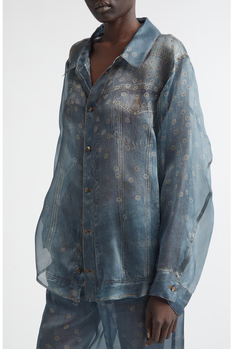 Maya Trompe l'Oeil Silk Organza Button-Up Shirt, Alternate, color, SILK