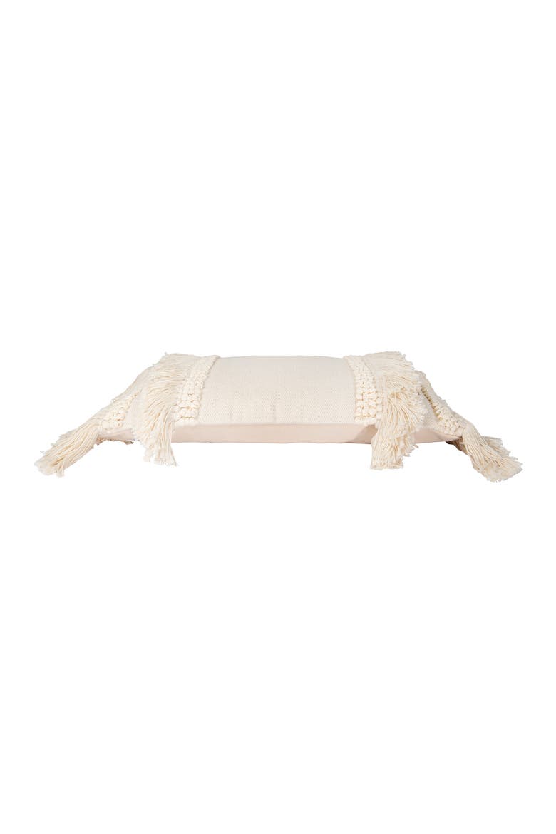 Creative Co-Op Cotton and Chenille Woven Lumbar Pillow with Fringe, Cream, Cover Only, Alternate, color, Cream