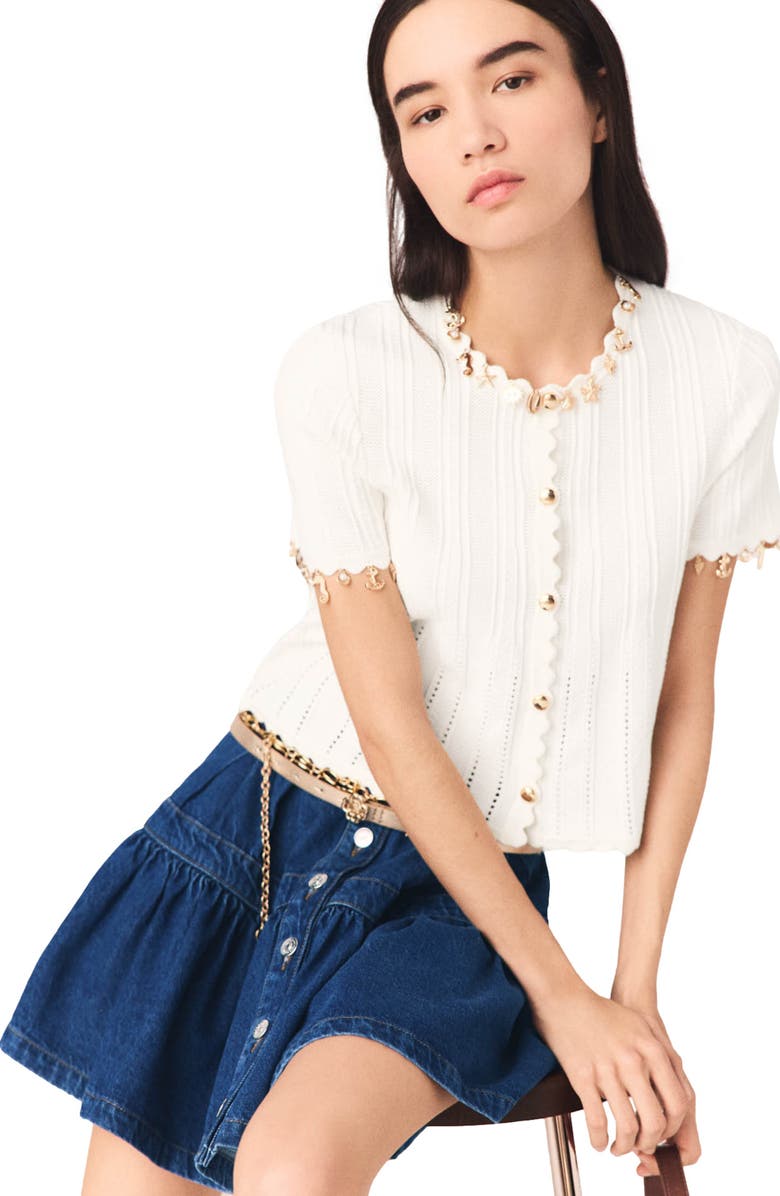 maje Gold jewellery cardigan, Alternate, color, White