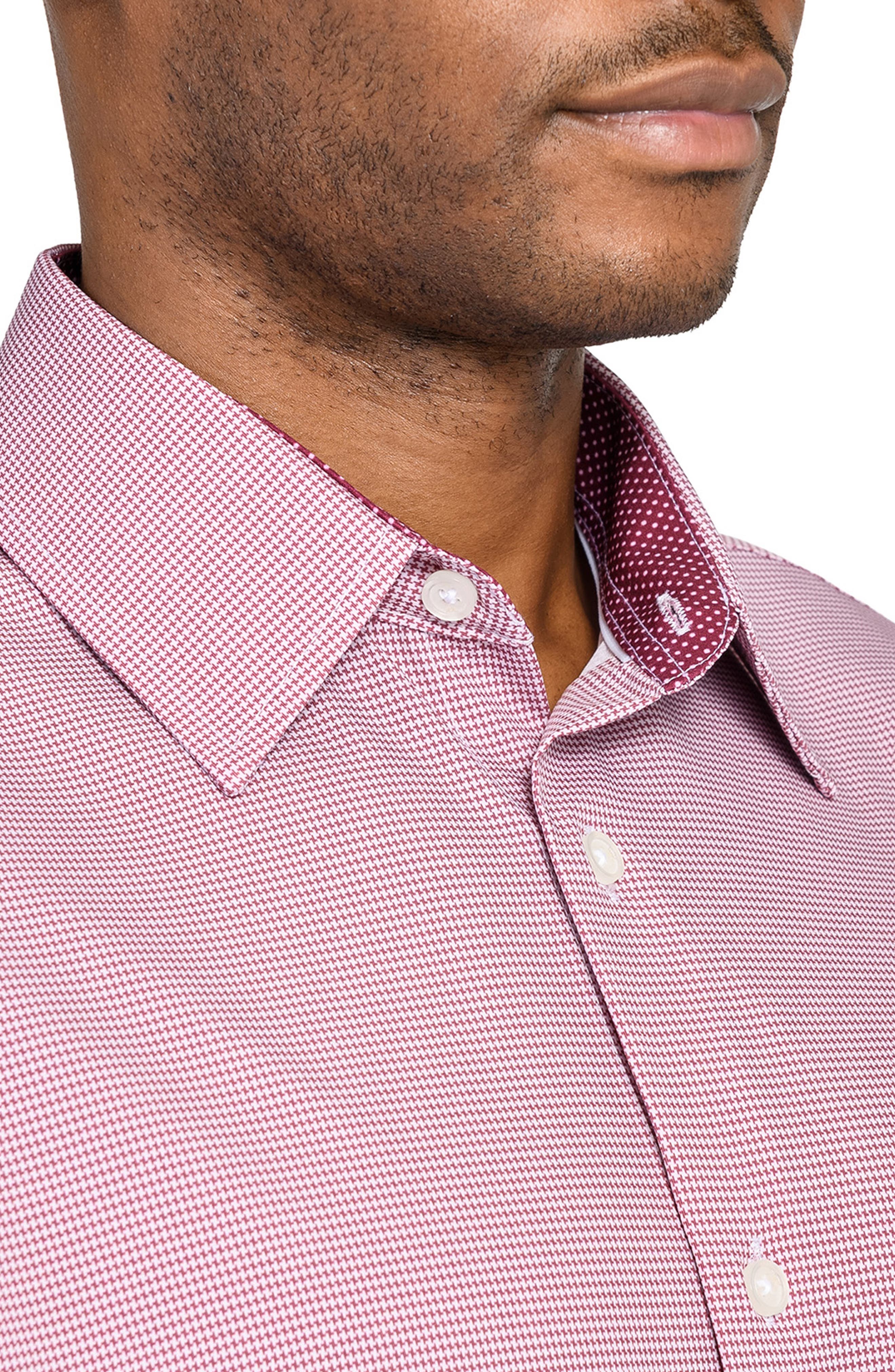 Regular Fit Red Micro Houndstooth Performance Dress Shirt - image 2