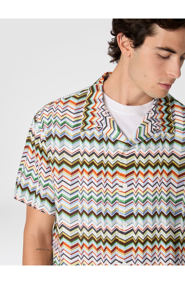 UM Bowling Shirt In Viscose With Irregular Zigzag Print, Alternate, color, Brown Multi