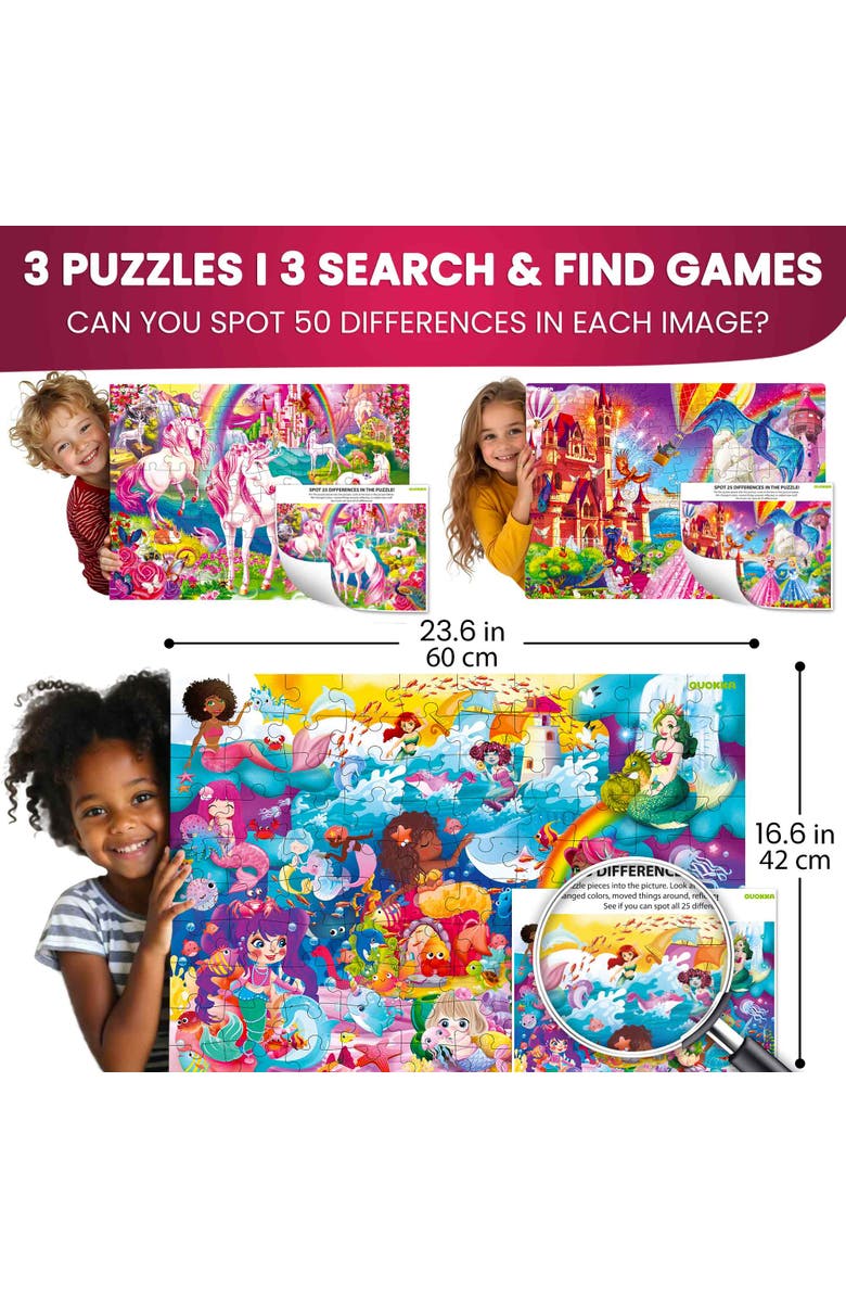 Quokka 3xSet Floor Kids Jigsaw Puzzles - Unicorn & Princess, Ocean & Forest, Alternate, color, Princess & Unicorn