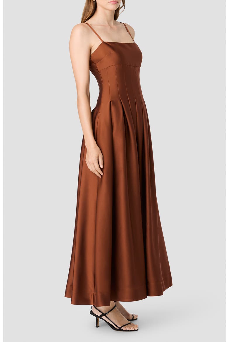 Pleated Sleeveless Satin Maxi Dress, Alternate, color, CHESTNUT BROWN