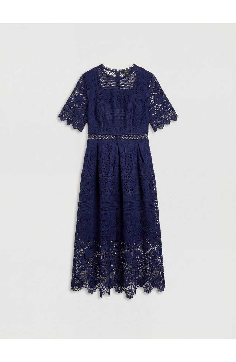 Coast Short Sleeve Lace Midi Dress, Alternate, color, Navy