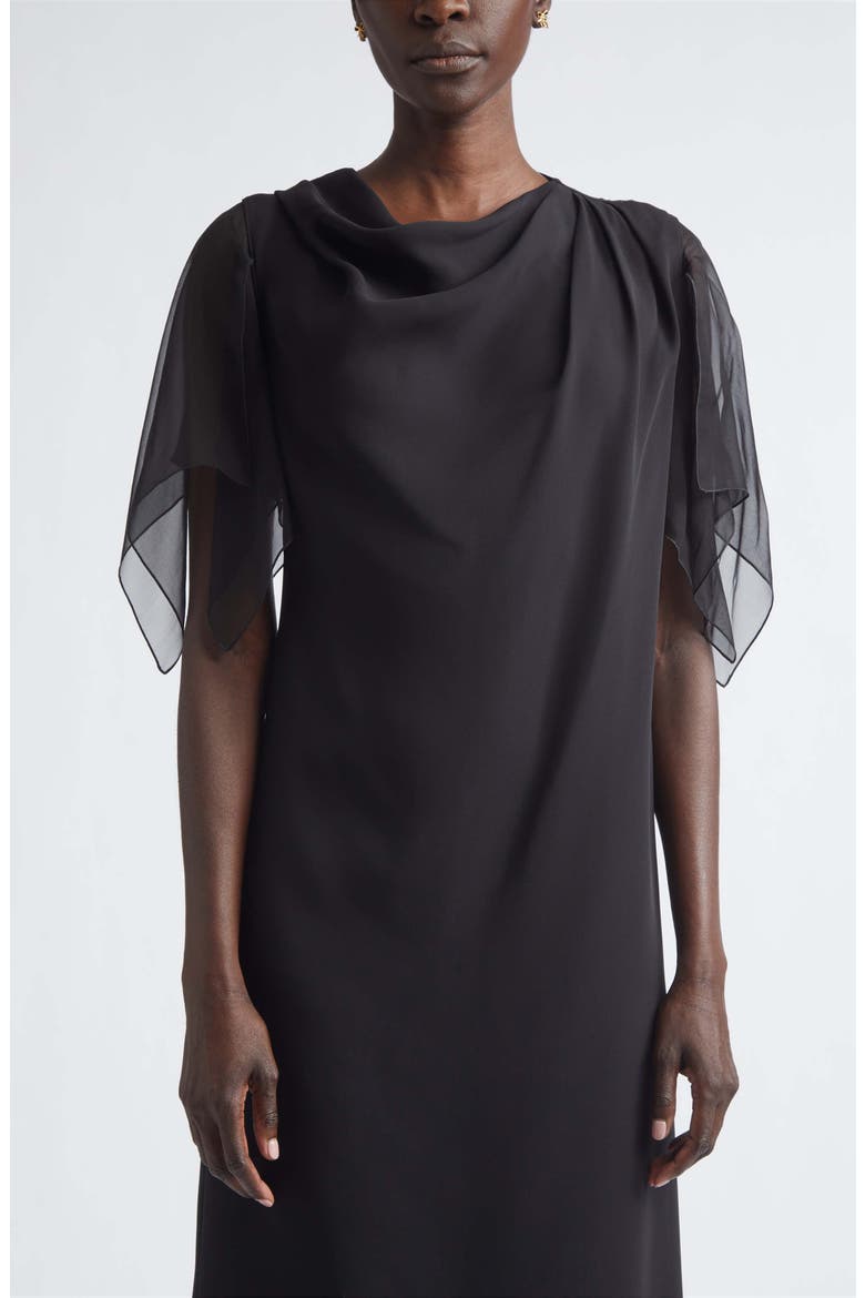 Draped Silk Cady Couture & Chiffon Midi Dress, Alternate, color, BLACK