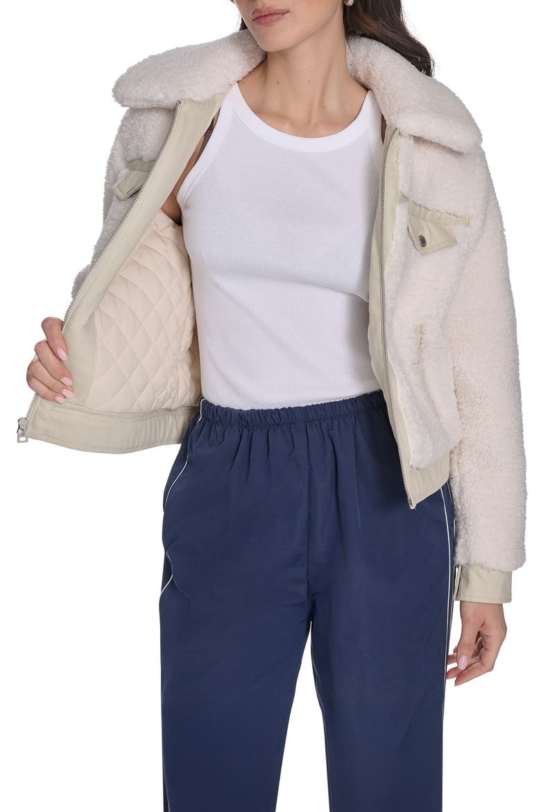 Fleece & Denim Bomber Jacket, Alternate, color, CREAM