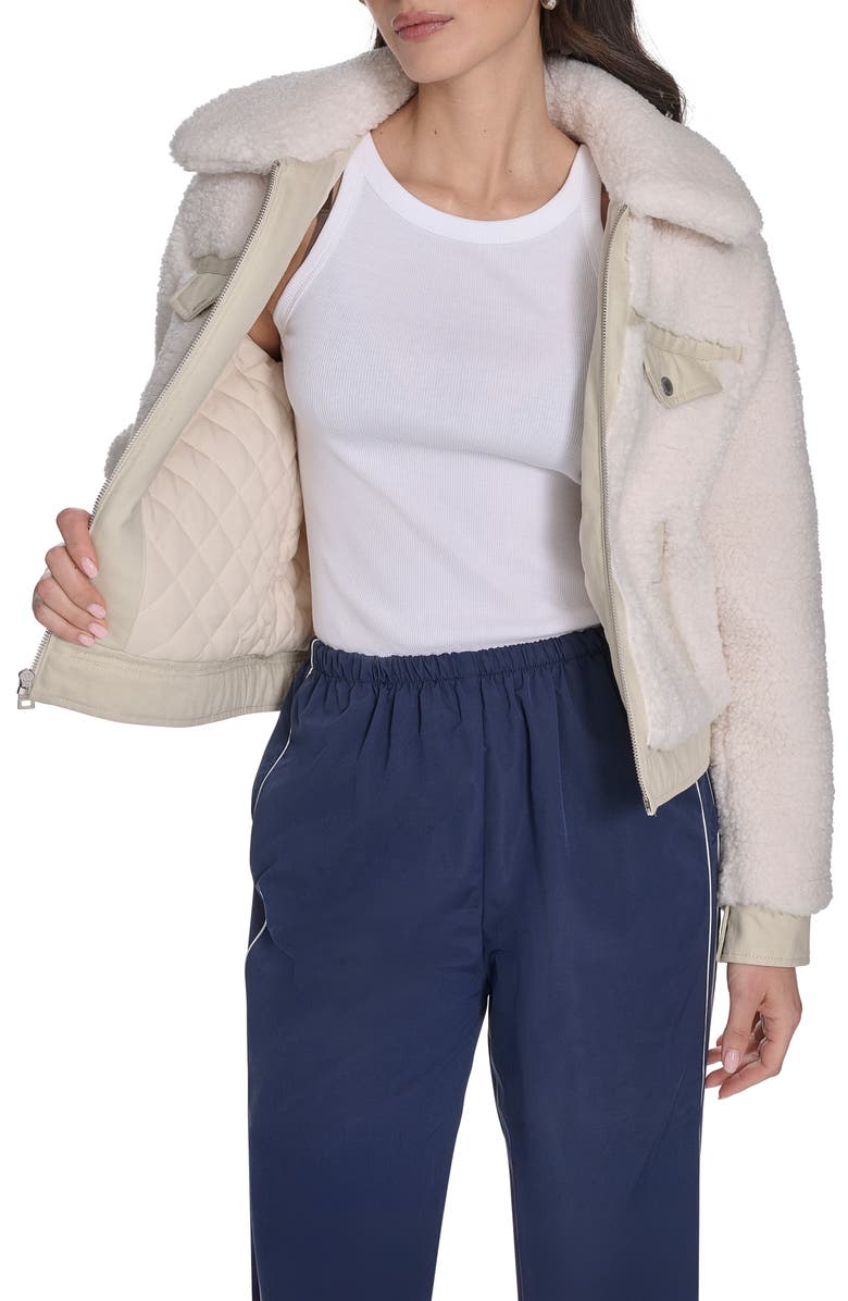 Levi's Fleece & Denim Bomber Jacket, Alternate, color, Cream