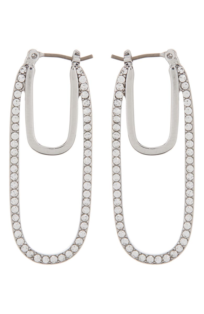 KARL LAGERFELD PARIS Elongated Pavé Crystal Hoop Earrings, Main, color, 