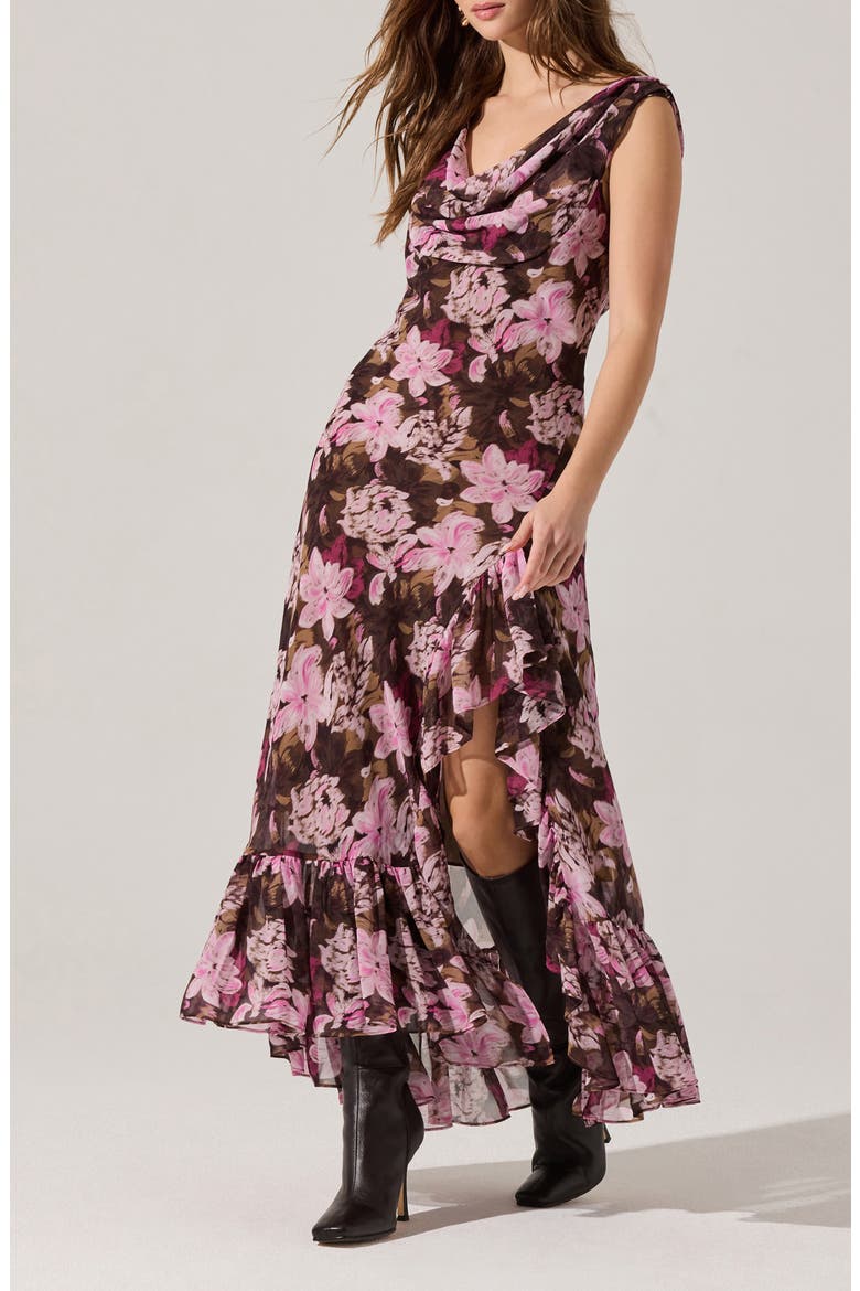 Cecelia Floral Cowl Neck Sleeveless Maxi Dress, Alternate, color, BROWN PINK FLORAL