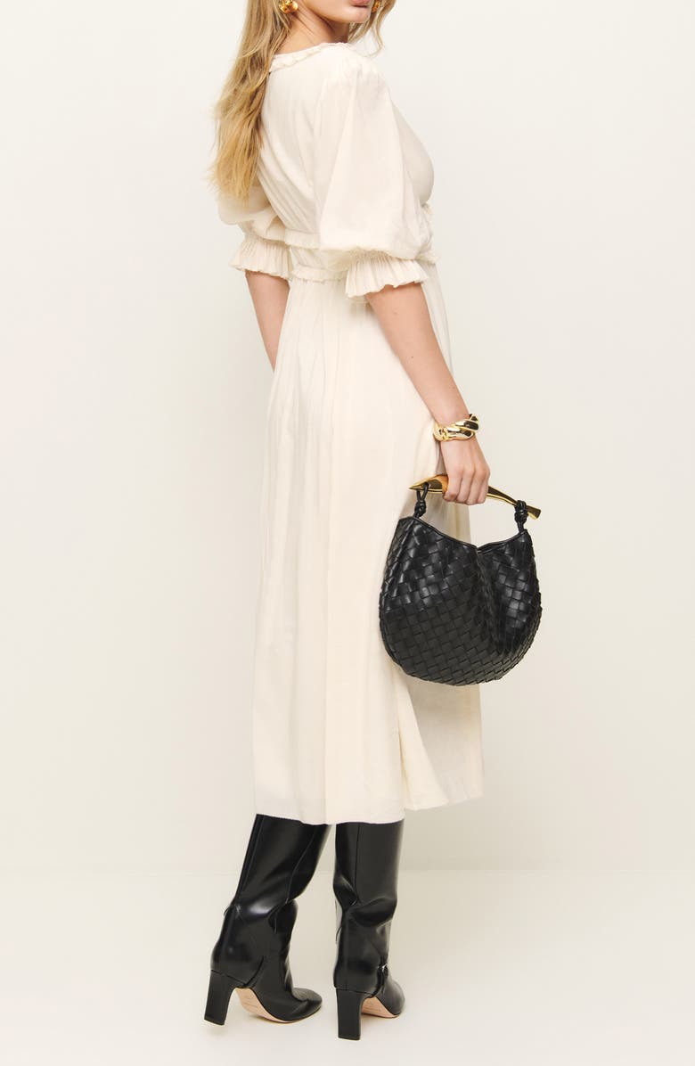 Reformation Mirielle Ruffle Puff Sleeve Organic Cotton Blend Dress, Alternate, color,