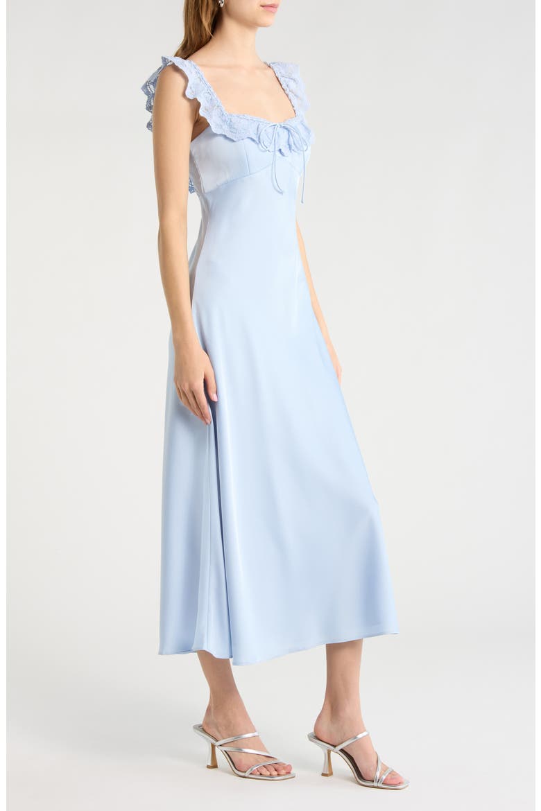Makiya Lace Trim Satin Dress, Alternate, color, BLUE