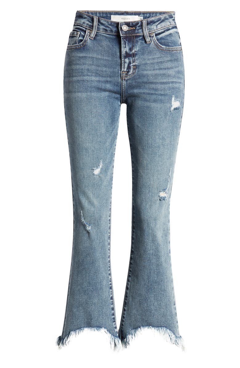 HIDDEN JEANS Frayed Mid Rise Crop Flare Jeans, Alternate, color, 