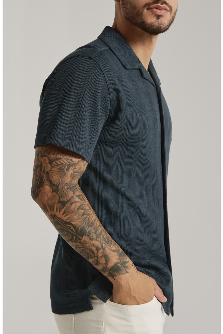 Burke Ribbed Knit Camp Shirt, Alternate, color, PETROL NAVY