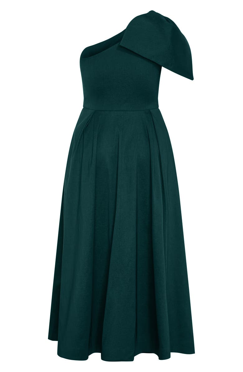 City Chic Captivate Bow One-Shoulder A-Line Gown, Alternate, color, Deep Teal