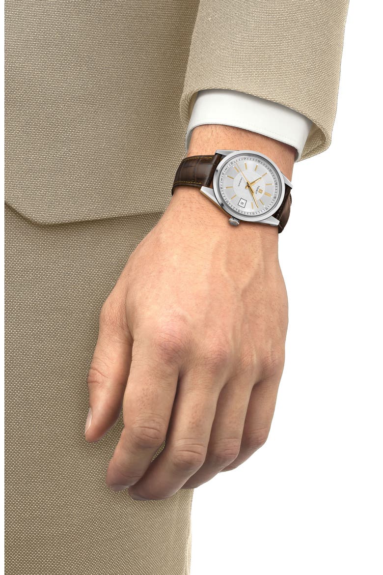 Visodate Leather Strap Watch, 39mm, Alternate, color, SILVER
