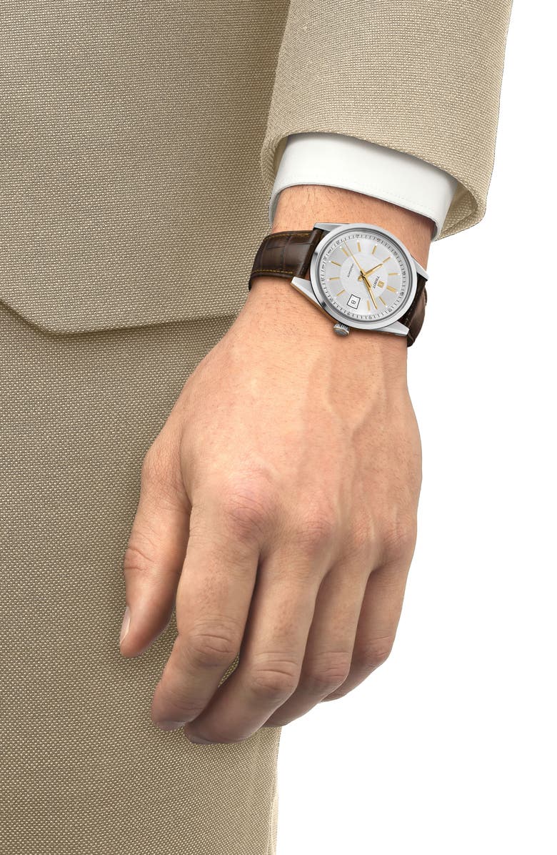 Tissot Visodate Leather Strap Watch, 39mm, Alternate, color, 