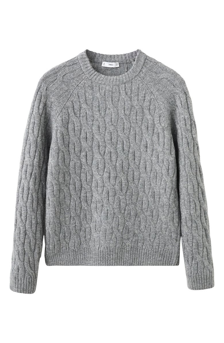 MANGO Cable Crewneck Sweater, Alternate, color, Grey
